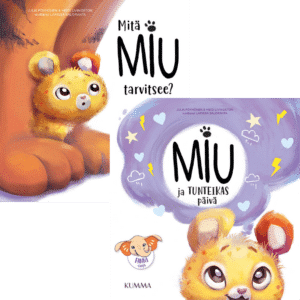 Minin tunnetaitopakkaus sisältää kirjat Miu ja tunteikas päivä ja Mitä Miu tarvitee?